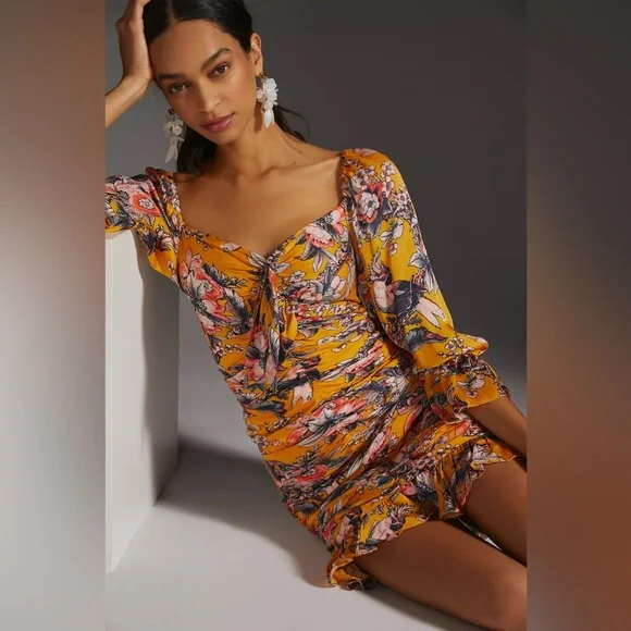 Anthropologie Ranna Gill Ruched Floral Mini Dress - Picture 3 of 16